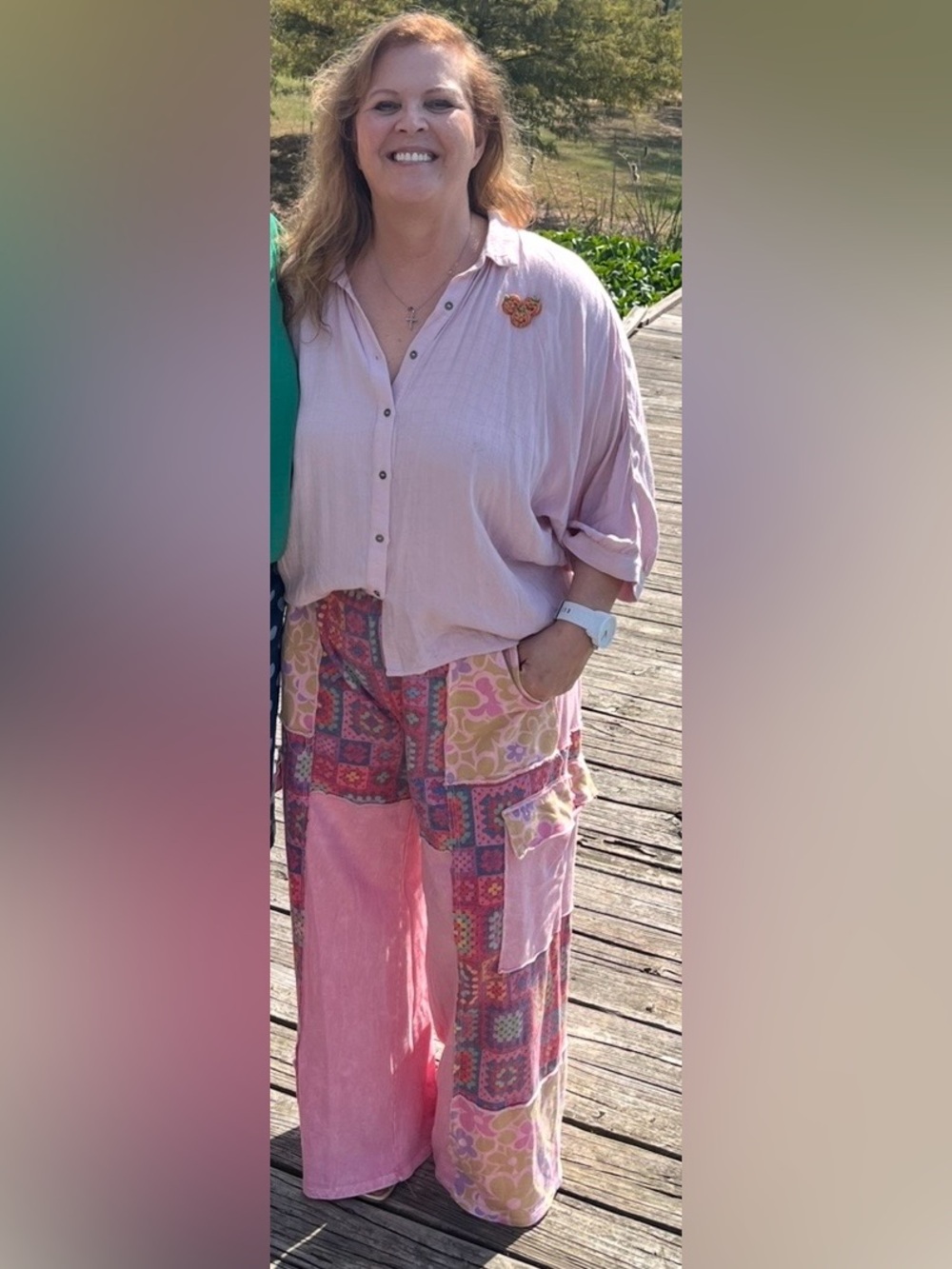 Pink Patchwork Wide-Leg Boho Pants